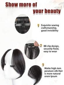 2pcs Middle-Part Bangs Hair Extensions Black Hair Clip In Forehead Hair Extensions Synthetic Natural Invisible Seamless French Side Bangs Hairpieces - Black - View 5