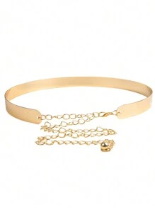Women Full Metal Sleek Mirror Plate Waistband Belt Chain Dress Decorated Skinny Golden Silver Belt Halloween Fall, Autumn, Halloween
