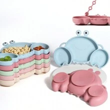 1 pieza Plato de silicona con forma de cangrejo y ventosa, vajilla antiderrame para bebés y niños pequeños, apta para lavavajillas - Multicolor - Ver 1