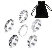 AVYRING 3-6pcs Fidget Rings For Anxiety Stainless Steel Spinner Ring Anti Anxiety Ring Spinning Moon Star Cool Stress Relieveing Rings