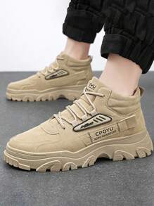 Botas oxford y derby de PU de punta redonda de color sólido de moda para hombres, cómodas zapatillas antideslizantes para hombres, botas de moda para hombres para salir, deportes y todos los días.