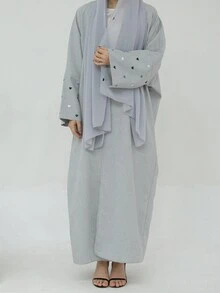 1pc Women's Heart Embroidery Fashion Open Front  Muslim Elegant Abaya Robe, Perfect For Party Or Daily Wear - Abaya - View 17