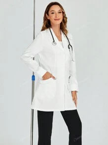 cimmuovere White Long Sleeve Lab/Surgeon Smock Coat, Nurse Uniform,  Practitioner Uniform, Dental Doctor Uniform Coat