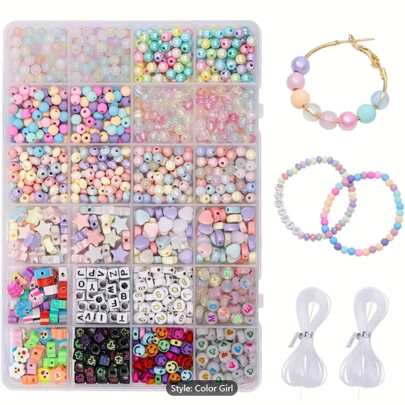 2000pcs/Box Colorful Star, Heart & Round Beads Jewelry Making Kit