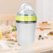 1 pieza Biberón de bebé de silicona con plata nano, de boca ancha, anti-atragantamiento, anti-caída y anti-cólicos, resistente a golpes, a prueba de calor y a fugas, con diseño de bola de gravedad y saludable - Verde - Ver 13