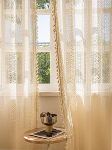 LOSPRING 2 Panels Bohemian Sheer Curtains French Romantic Pastoral Crochet Thread Weaving Lace Curtains For Living Room