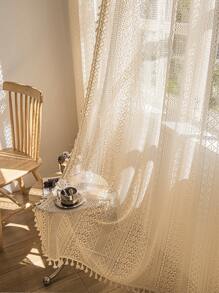 LOSPRING 2 Panels Bohemian Sheer Curtains French Romantic Pastoral Crochet Thread Weaving Lace Curtains For Living Room