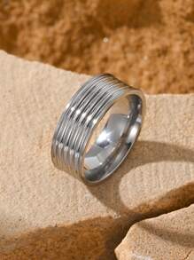 1pc Stainless Steel Simple Elegant Plain Coil Pattern Men's Rings Business Style Jewelry - Ring - View 2