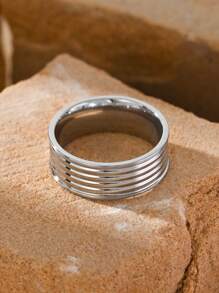 1pc Stainless Steel Simple Elegant Plain Coil Pattern Men's Rings Business Style Jewelry - Ring - View 3