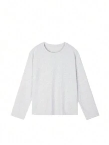 Women's Round Neck Solid Color Casual Versatile Loose Fit Long Sleeve T-Shirt Top, Autumn/Winter