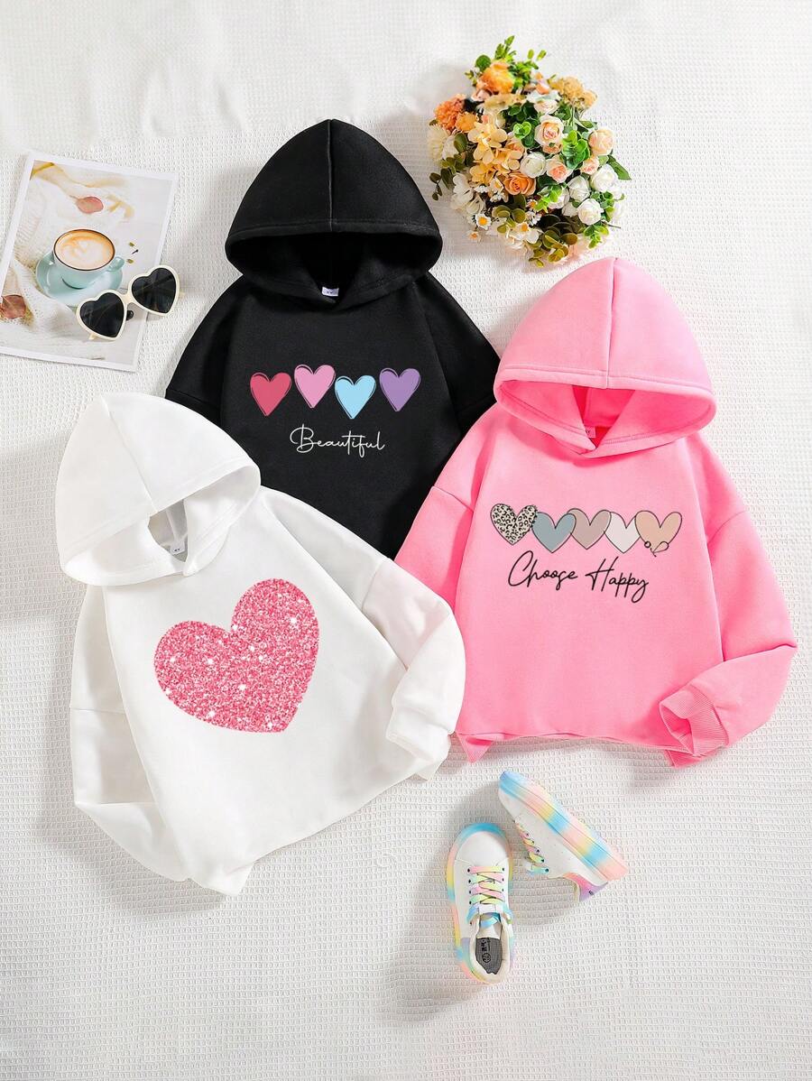 3pcs/Set Young Girl Cartoon Printed Warm Hoodies - Multicolor - View 1