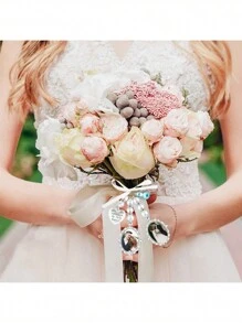 1pc Wedding Bouquet Photo Charm Bridal Bouquet Photo Charms For Wedding Memory Bow Pearl Charm Heart Style Pendant Wedding Party Decorations