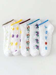 1/10 双女士短袜，隐形袜，白袜，女士袜子，可爱袜子，女孩袜子，采用吸湿排汗线防滑设计，柔软，舒适，透气，可爱蕾丝设计，办公休闲学院风，四季皆可穿。袜子颜色随机 - 彩色 - 查看 10