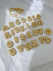 1 pezzo Collana con ciondolo a lettera da A a Z, esageratamente deformata, micropavé con zirconi cubici, placcata in oro 18K, ciondolo a iniziale per uomo e donna