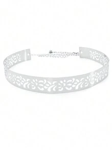 Women Full Metal Sleek Mirror Plate Waistband Belt Chain Dress Decorated Skinny Golden Silver Belt Halloween Fall, Autumn, Halloween