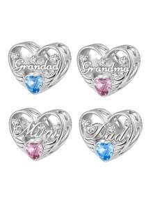 1個溫馨925純銀心形&字母設計家庭diy吊墜珠,生日週年紀念禮物