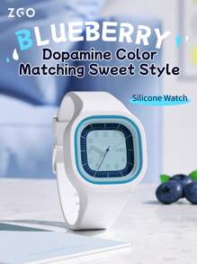 Đồng hồ thạch anh vuông chống nước dạ quang ZGO 1PC Unisex dây đeo silicon. Thích hợp cho bé gái và học sinh. Đơn giản và thích hợp để đeo hàng ngày 8870 - trắng - Xem 2