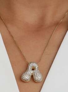 1 pezzo Collana con ciondolo a lettera da A a Z, esageratamente deformata, micropavé con zirconi cubici, placcata in oro 18K, ciondolo a iniziale per uomo e donna