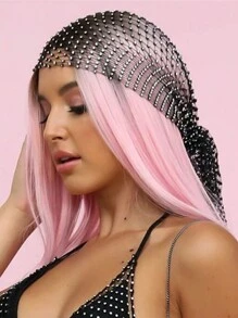 1pc Women Bandana Hair Band Crystal Rhinestone Handkerchiefs For Headwear Fishnet Headscarf Hip Hop Turban Hat Streetwear Headwrap Headband Turban Headband Sweatband, Hairband Fall Winter Hair Accessories For Women For Vacation Outfits Woman