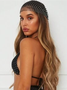 1pc Women Bandana Hair Band Crystal Rhinestone Handkerchiefs For Headwear Fishnet Headscarf Hip Hop Turban Hat Streetwear Headwrap Headband Turban Headband Sweatband, Hairband Fall Winter Hair Accessories For Women For Vacation Outfits Woman