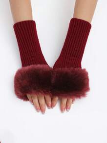 1双多色细纹短款毛线手套秋冬季毛线手套女款 - 彩色 - 查看 2