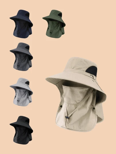 1 pieza Sombrero de ala ancha unisex, chal de cobertura facial, protección UV, adecuado para verano, ciclismo, actividades al aire libre, senderismo