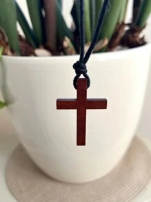 1 pièce Collier pendentif croix classique pour hommes, cordon tressé ciré réglable