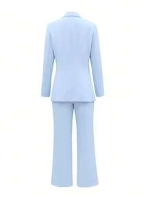 Spring & Fall Solid Color Notched Lapel Double-Breasted Pocket Straight Leg Suit Pants