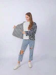 时尚双面印花夹棉大衣