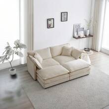 Chenille Upholstered Couches Ottoman For Modular Sectional Sofa, Light Coffee - 淡咖啡腳凳 - 查看 7