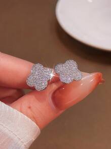 1pair Elegant Lucky Four Leaf Clover Stud Earrings Ladies Jewelry For Women 925 Sterling Silver Delicate Earrings Fine Jewelry Gifts For Girls Daily Life Dating Decor For Prom Part Valentines