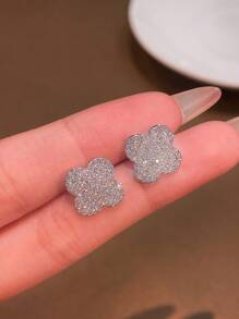 1pair Elegant Lucky Four Leaf Clover Stud Earrings Ladies Jewelry For Women 925 Sterling Silver Delicate Earrings Fine Jewelry Gifts For Girls Daily Life Dating Decor For Prom Part Valentines