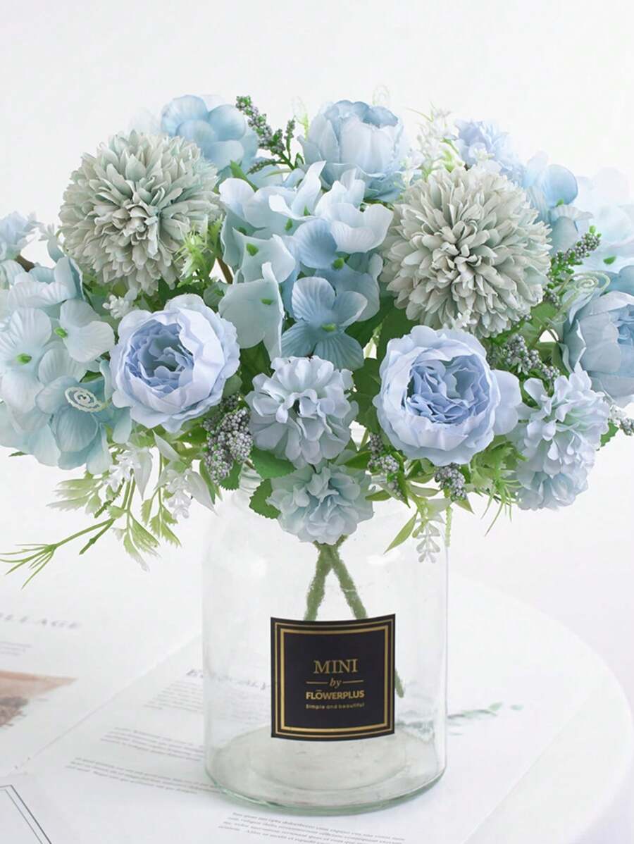 1PC/3PCS 中心装饰人造花、塑料牡丹、绣球、杂项花球、菊花束、婚礼装饰、新娘手捧花、DIY 花环材料、门楣装饰、家居、卧室、餐厅、花瓶装饰、情人节、新年、校园、开学季装饰、秋季户外花园 - 淺藍色 - 查看 1