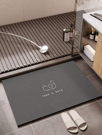 1 pieza Alfombra de baño rectangular absorbente, alfombra gris lavable, material de lodo de diatomeas, adecuada para baño, cocina, felpudo, decoración del hogar, decoración de baño, alfombra exterior, felpudo, decoración de otoño, accesorios de baño, decoración de entrada