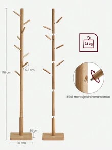 VASAGLE - Perchero para abrigos de madera maciza, árbol no empotrado, 8 ganchos, color beige natural URCR010N01 - Marrón - Ver 8