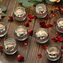 12 Stücke Silber Teelichthalter für Tischdekorationen, runde Kerzenhalter aus Quecksilberglas im Großeinkauf für Hochzeit, Bridal-Shower, Geburtstag, Zuhause und Jahrestags-Dekorationen - Silber - Übersicht 2