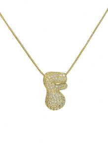 1 pezzo Collana con ciondolo a lettera da A a Z, esageratamente deformata, micropavé con zirconi cubici, placcata in oro 18K, ciondolo a iniziale per uomo e donna