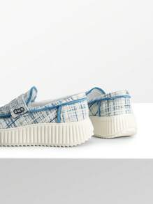 Women Sneakers Casual Shoes Chunky Platform Printed Textile Slip On Versatile Fashionable Sneakers Outdoor Commuting Comfort Work Shoes For All Seasons - 藍色 - 查看 6