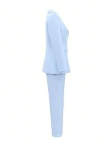 Spring & Fall Solid Color Notched Lapel Double-Breasted Pocket Straight Leg Suit Pants