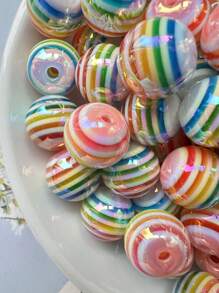 10pcs/20pcs/50pcs/100pcs/200pcs Minimalist Cute Acrylic 8mm/10mm/12mm/16mm Optical Rainbow Lollipop Round Beads, Random Color Mix For DIY Craft Necklace Pendant - Lollipop Series - View 7