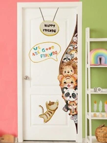 1pc Cat & Butterfly Pattern Door Sticker, Cartoon Cute Adhesive Wall Sticker For Home Decor, Stickers, Wall Decal, Vinyl Decal For Home Decorations, Spring Decoration Items Refresh Your Home, Rama Decoration Stickers Gifts Birthday Graduation - Multicolor - View 10