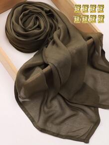 1set (1pc Modal Hijab + 1pack Hijab Clips) Plain Soft Detailed Stitched Headscarf - Multicolor - View 18