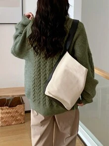 女士休闲简约圆领毛衣 - 綠色 - 查看 4