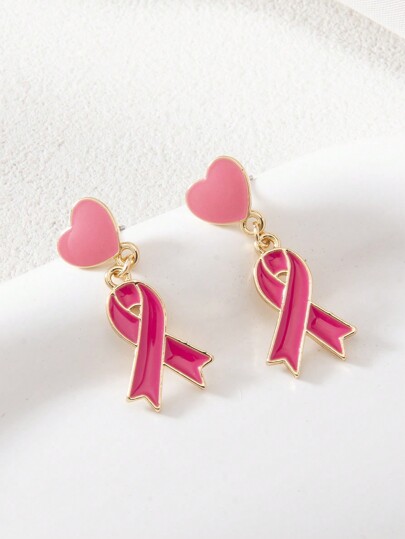 1 paire de boucles d'oreilles pendantes avec ruban en forme de cœur dégradé rose, rouge, orange, violet, un accessoire mode et mignon pour un port quotidien