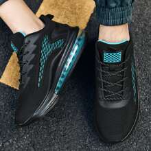 PLUS SIZE Men's Solid Air Cushion Sneakers - Comfy Non Slip Casual Shoes With Lace Up Design