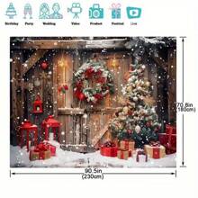 1 件乡村农舍圣诞谷仓木门摄影背景，适合冬季假期家庭照片、圣诞树、雪、礼物、派对和工作室装饰 - 易于安装和便携式大型墙壁装饰，圣诞节 - 彩色 - 查看 8