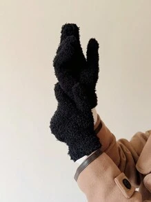 1pc Unisex Simple Solid Color Plush Thickened All-Match Gloves Simple And Fashionable Knitted Plush Outdoor Warm Gloves Suitable For Outdoor Cycling, Writing, Office, Daily Wear, Perfect Gift For Autumn And Winter Halloween - Multicolor - View 5