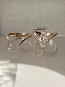 2 件套奢华 S925 银锆石 V 形和橄榄形可叠戴戒指，适合女士派对、婚礼、节日、日常佩戴