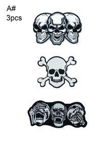 1 Set Of 3/6/8pcs Black And White Skull Clothing Embroidered Patches Iron On Patches Halloween Punk Style Cloth Sticker DIY Decorative Accessories Suitable For Backpacks, Jackets, T-Shirts, Pants, Hats, Dresses, Etc
