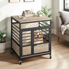 24'' Small Dog Crate Furniture Heavy Duty Wood Dog Kennel House Cage With Wheels